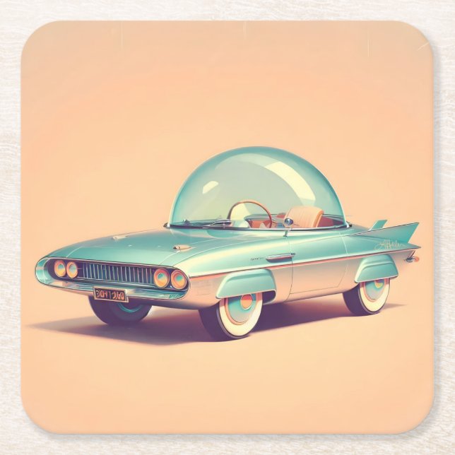 Atomic Futuristic Bubble Blaster Car  Square Paper Coaster (Front)