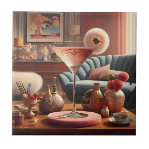 Atomic Futuristic Cherry Blossom Martini Ceramic Tile