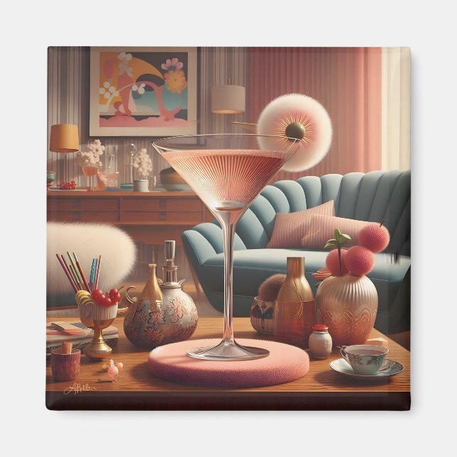 Atomic Futuristic Cherry Blossom Martini Magnet (Front)