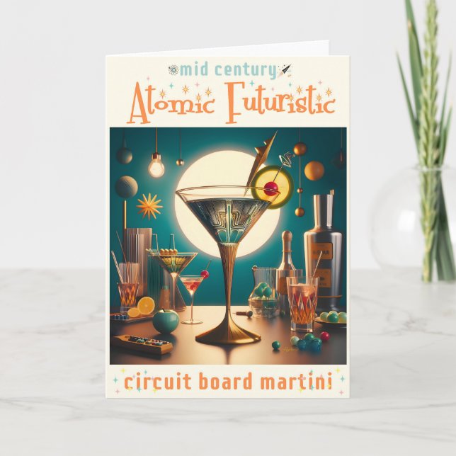 Atomic Futuristic Circuit Board Martini Card (Front)