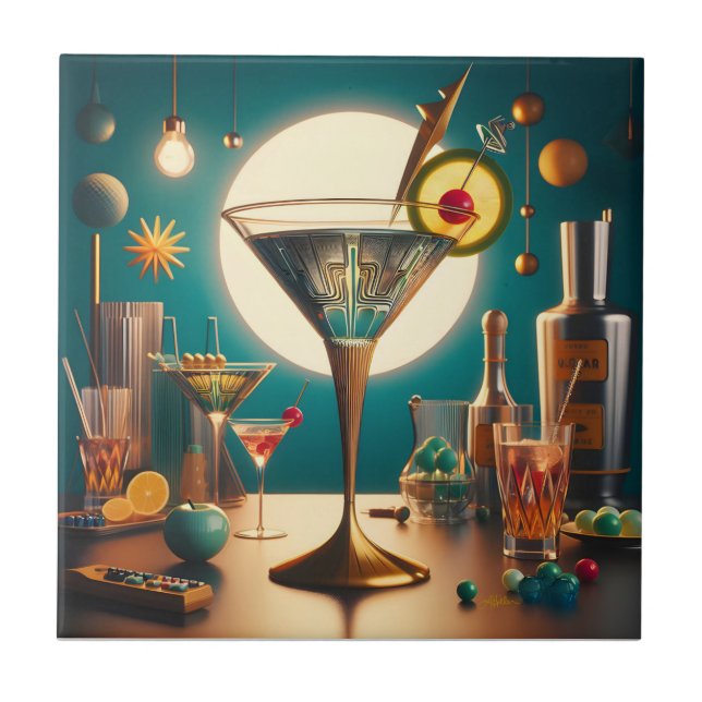 Atomic Futuristic Circuit Board Martini Ceramic Tile (Front)
