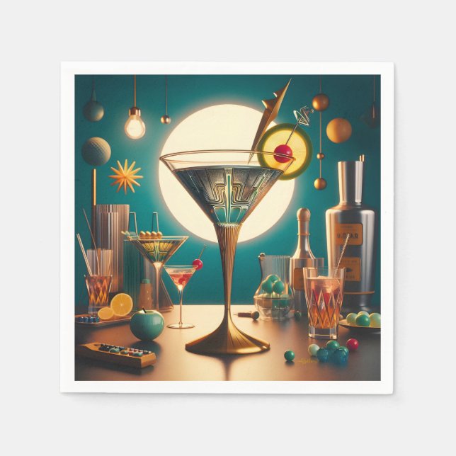 Atomic Futuristic Circuit Board Martini Napkin (Front)