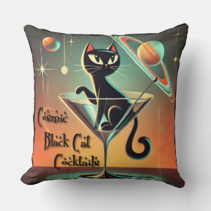 Atomic Futuristic Cosmic Black Cat Cocktails Cushion