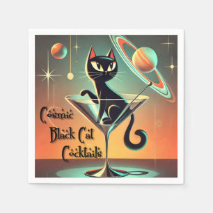 Atomic Futuristic Cosmic Black Cat Cocktails Napkin
