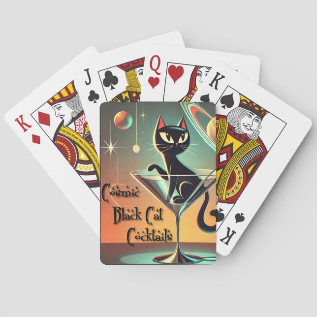 Atomic Futuristic Cosmic Black Cat Cocktails Playing Cards (Back)