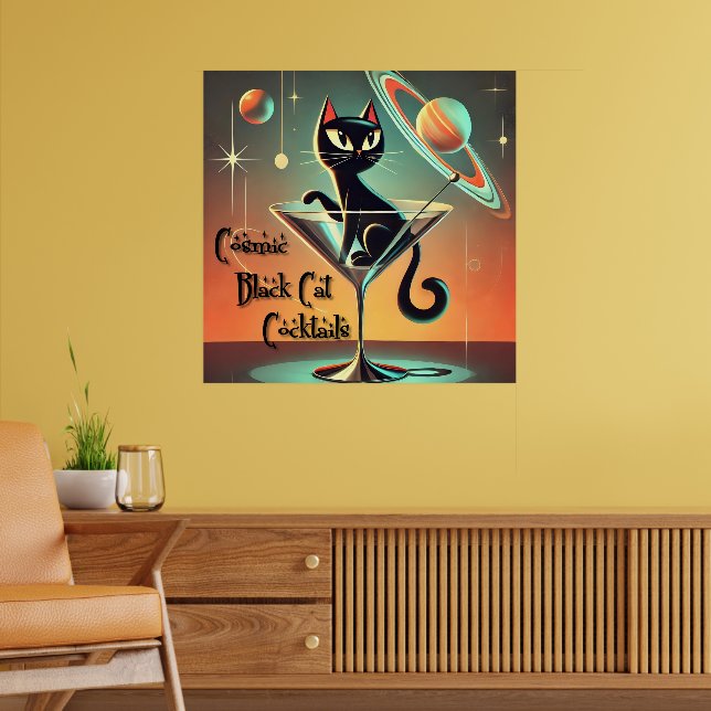 Atomic Futuristic Cosmic Black Cat Cocktails Poster (Living Room 2)