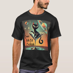 Atomic Futuristic Cosmic Black Cat Cocktails T-Shirt