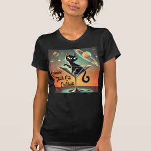 Atomic Futuristic Cosmic Black Cat Cocktails T-Shirt
