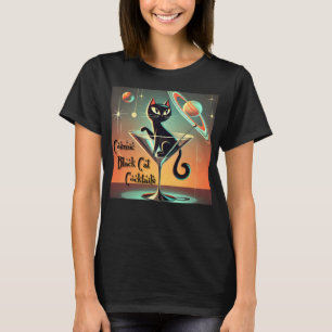 Atomic Futuristic Cosmic Black Cat Cocktails T-Shirt