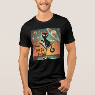 Atomic Futuristic Cosmic Black Cat Cocktails Tri-Blend Shirt