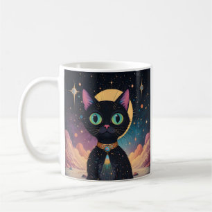 Atomic Futuristic Cosmic Black Cat in Moonlight Coffee Mug