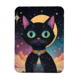 Atomic Futuristic Cosmic Black Cat in Moonlight Magnet