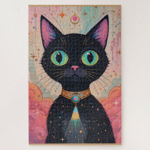 Atomic Futuristic Cosmic Black Cat Universe Jigsaw Puzzle