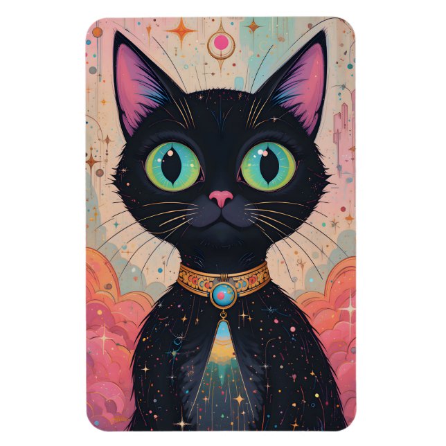 Atomic Futuristic Cosmic Black Cat Universe Magnet (Vertical)