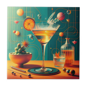 Atomic Futuristic Cosmic Storm Martini Ceramic Tile