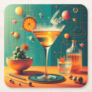 Atomic Futuristic Cosmic Storm Martini Square Paper Coaster