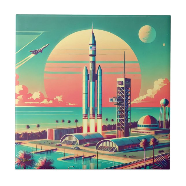 Atomic Futuristic New Florida Launch Site Ceramic Tile (Front)
