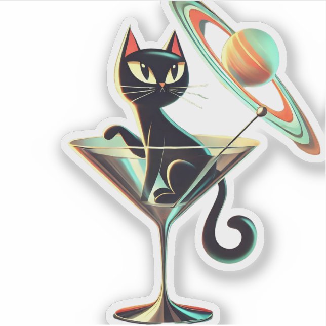 Atomic Futuristic Space Age Black Cat Martini  (Front)