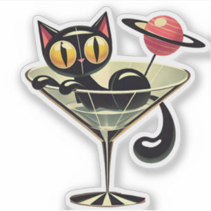 Atomic Futuristic Space Age Black Cat Martini 