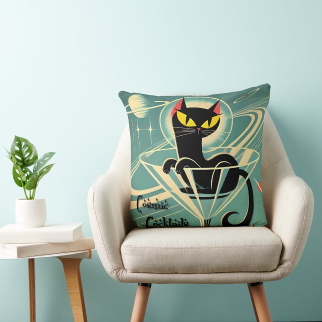 Atomic Futuristic Space Age Black Cat Martini Cushion (Chair)