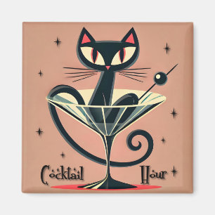 Atomic Futuristic Space Age Black Cat Martini Magnet