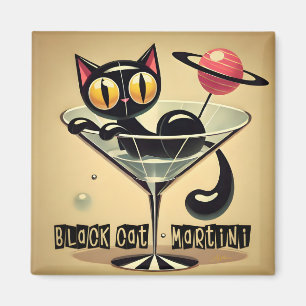 Atomic Futuristic Space Age Black Cat Martini Magnet