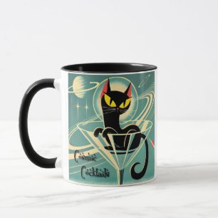 Atomic Futuristic Space Age Black Cat Martini Mug
