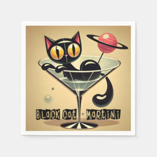 Atomic Futuristic Space Age Black Cat Martini Napkin