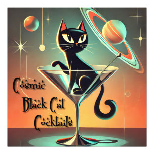 Atomic Futuristic Space Age Black Cat Martini Photo Print