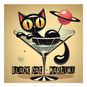 Atomic Futuristic Space Age Black Cat Martini Photo Print