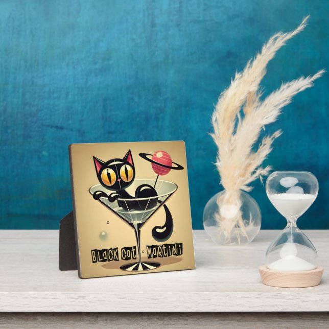 Atomic Futuristic Space Age Black Cat Martini Plaque (Insitu)