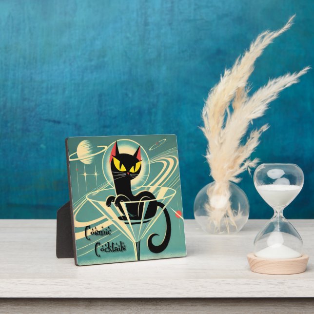 Atomic Futuristic Space Age Black Cat Martini Plaque (Insitu)