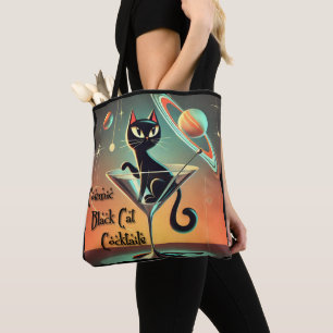 Atomic Futuristic Space Age Black Cat Martini Tote Bag