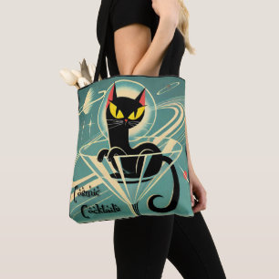 Atomic Futuristic Space Age Black Cat Martini Tote Bag