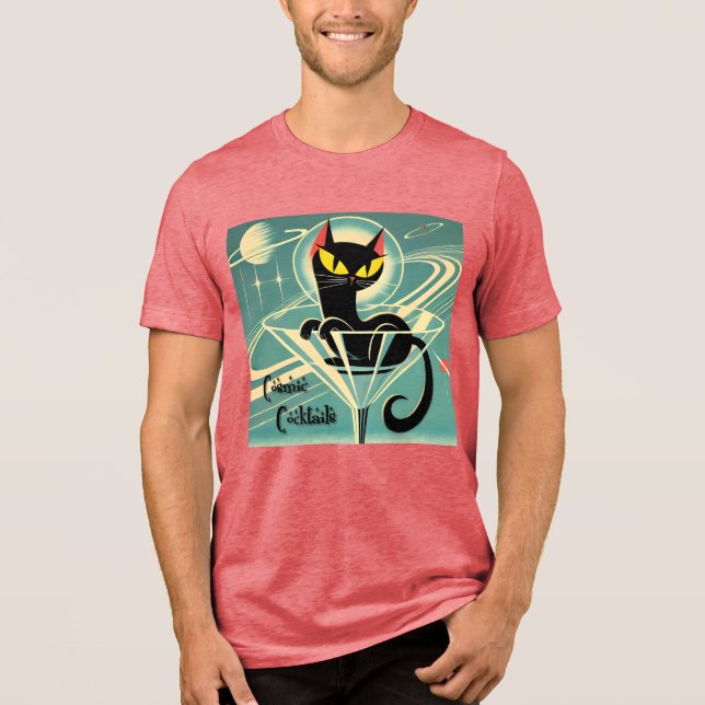 Atomic Futuristic Space Age Black Cat Martini Tri-Blend Shirt (Front)