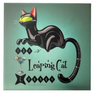 Atomic Futuristic The Leaping Cat Lounge Ceramic Tile