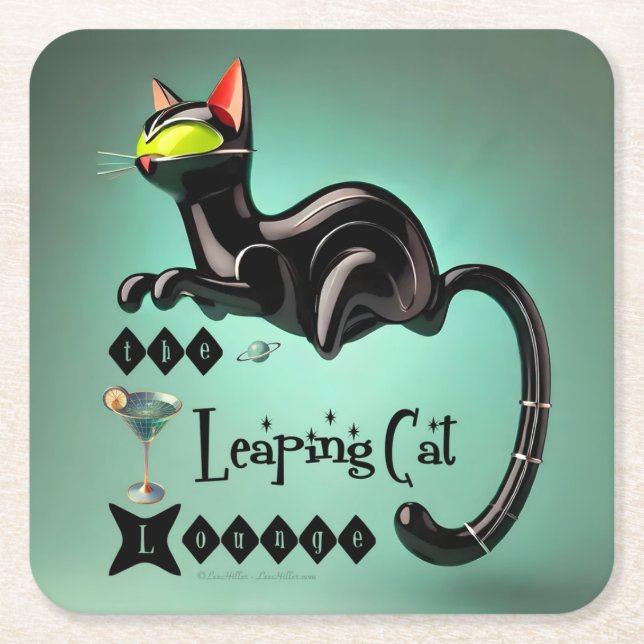 Atomic Futuristic The Leaping Cat Lounge Square Paper Coaster (Front)