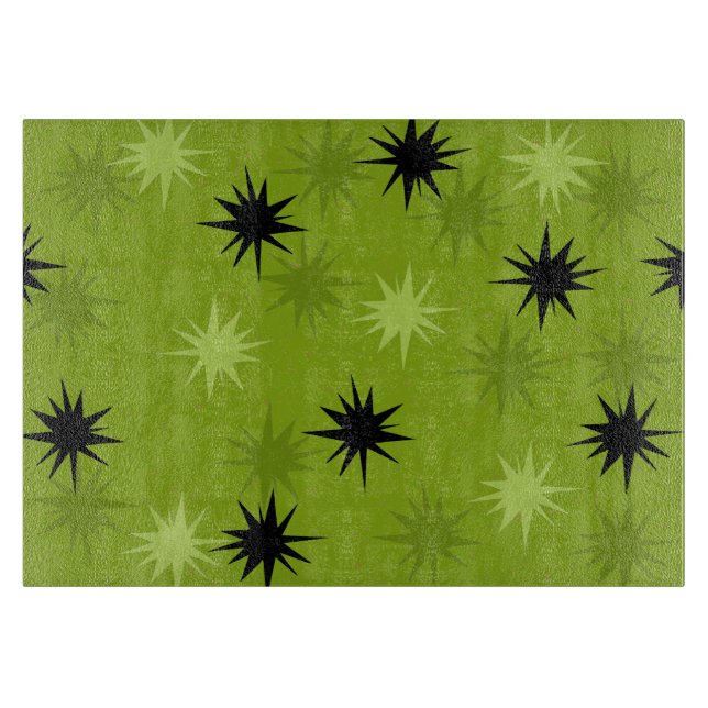 Atomic Green Starbursts Glass Cutting Board (Front)