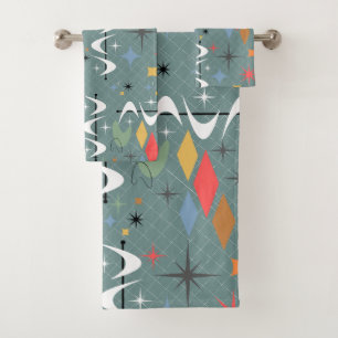 Atomic iconic contemporary pattern abstract blue bath towel set