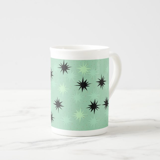Atomic Jade and Mint Starbursts Bone China Mug (Front Right)