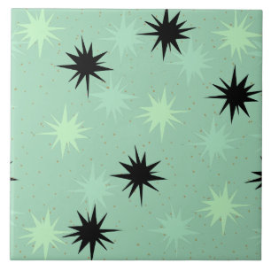 Atomic Jade and Mint Starbursts Ceramic Tile