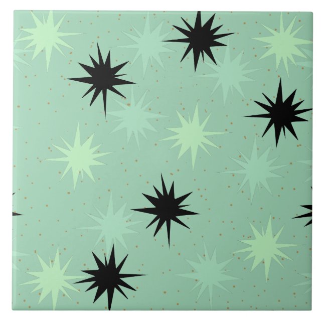 Atomic Jade and Mint Starbursts Ceramic Tile (Front)