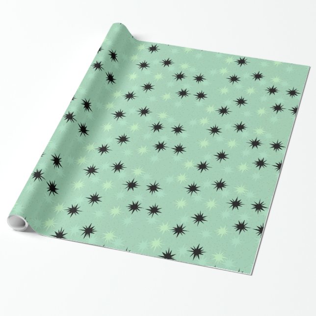 Atomic Jade and Mint Starbursts Wrapping Paper (Unrolled)