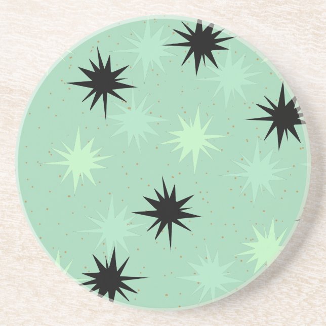 Atomic Jade & Mint Starbursts Sandstone Coaster (Front)