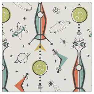 Atomic Kitty Rockets - Green Moons Fabric