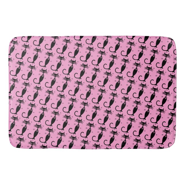 Atomic Long Neck Black Cat MCM Pink Bath Mat (Front)