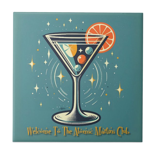 Atomic Martini Club Retro Futuristic Cocktail Ceramic Tile (Front)