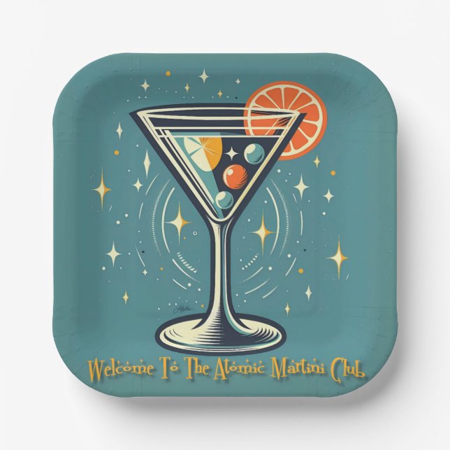 Atomic Martini Club Retro Futuristic Cocktail Paper Plate (Front)