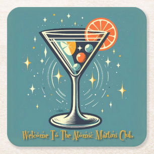 Atomic Martini Club Retro Futuristic Cocktail Square Paper Coaster