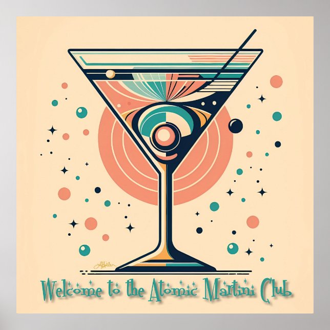 Atomic Martini Club Retro Futuristic Space Age Poster (Front)